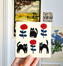 Load image into Gallery viewer, Nº001 red flower cats | HAND PAINTED TILE