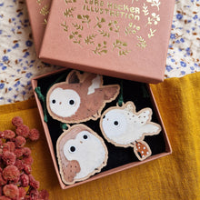 Load image into Gallery viewer, owl ornaments | on cherry wood
