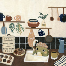 Load image into Gallery viewer, Frog bathes in the kitchen | FINE ART Giclée print