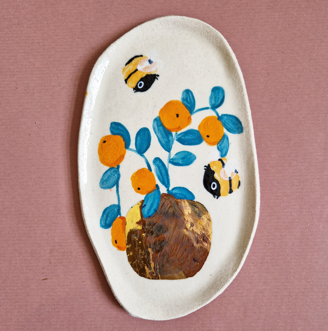 Nº306 vase bumblebees | PASTRY PLATE with gold second choice