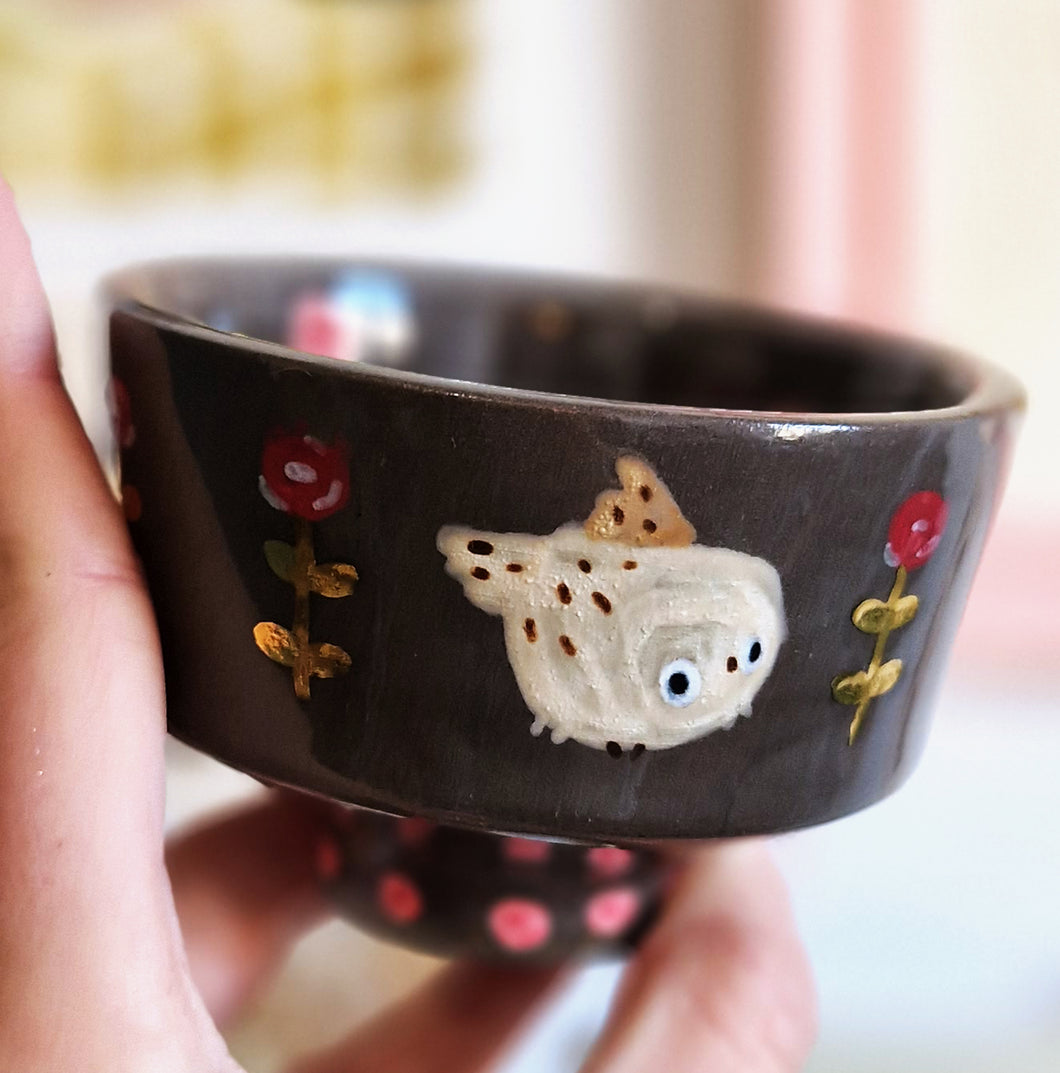 Nº263 owls | DARK CUP with gold