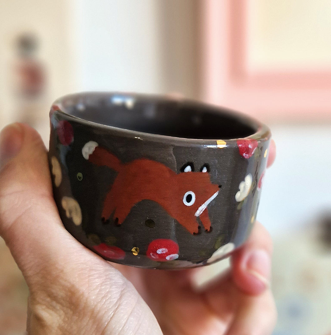 Nº268 fox and hare | DARK MINI CUP with gold