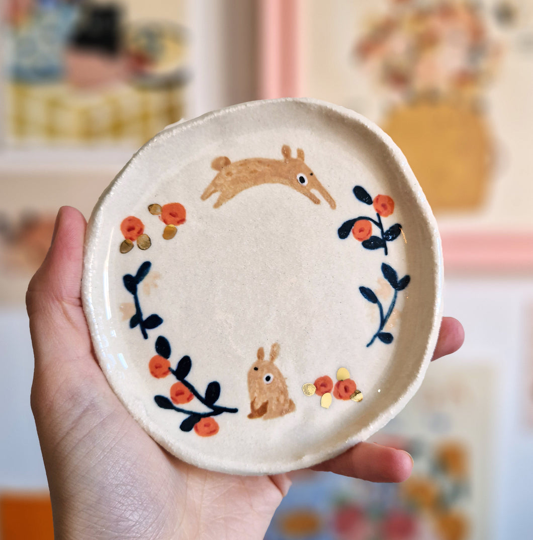 Nº262 roses and hares | PASTRY PLATE with gold