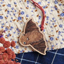 Load image into Gallery viewer, bat ornaments | on cherry wood
