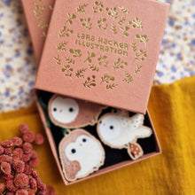 Load image into Gallery viewer, owl ornaments | on cherry wood
