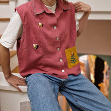 Load image into Gallery viewer, hand embroidered bumblebee | LINEN WAISTCOAT
