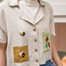 Load image into Gallery viewer, hand embroidered bumblebee | LINEN WAISTCOAT

