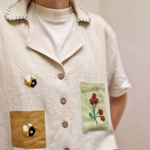 Load image into Gallery viewer, hand embroidered bumblebee | LINEN WAISTCOAT
