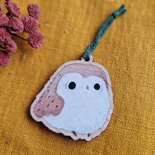 Load image into Gallery viewer, owl ornaments | on cherry wood
