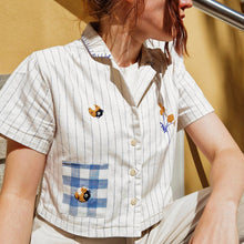 Load image into Gallery viewer, hand embroidered bumblebee | CROPPED SHIRT
