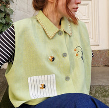 Load image into Gallery viewer, hand embroidered bumblebee | LINEN WAISTCOAT
