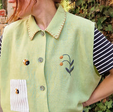 Load image into Gallery viewer, hand embroidered bumblebee | LINEN WAISTCOAT
