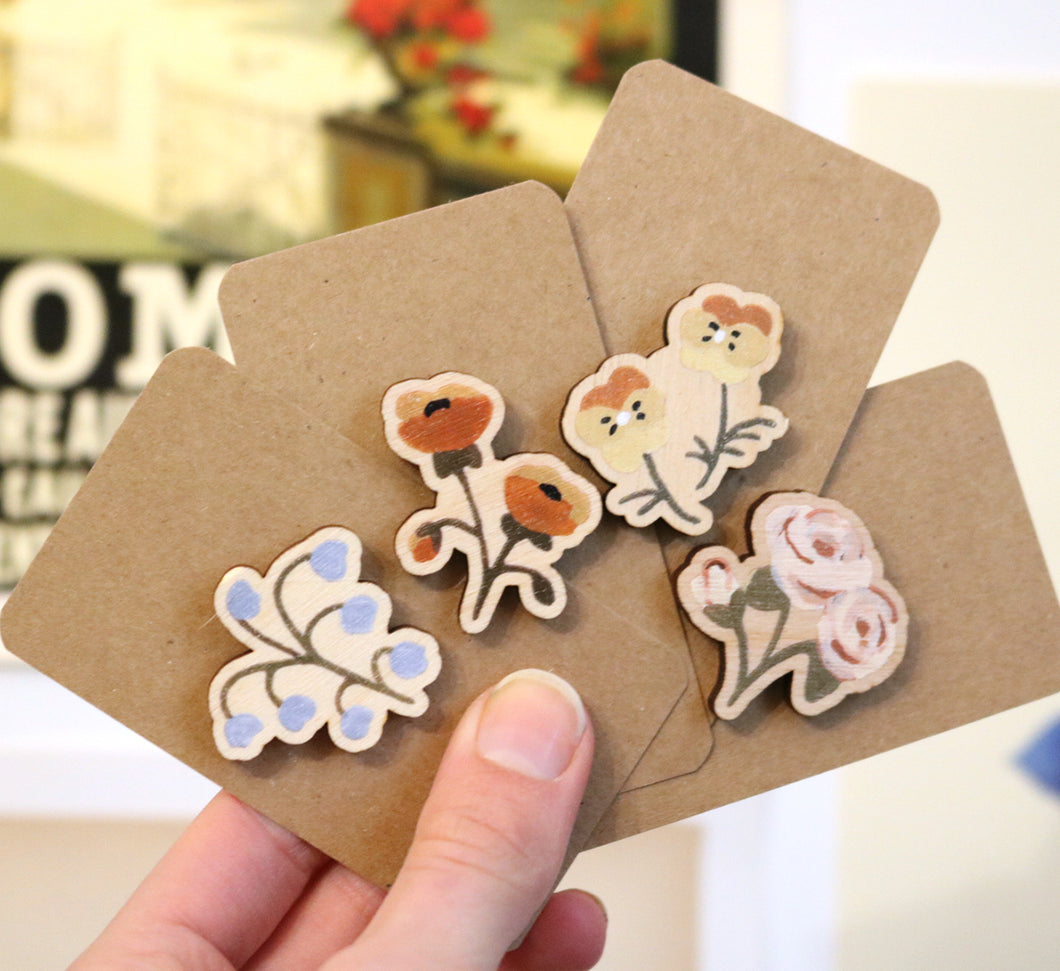 Flower Brooches | on wood